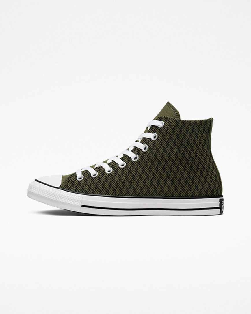 Men's Converse Chuck Taylor All Star Herringbone High Top Shoes Olive / Black / White | AU 65E41E